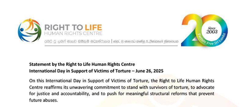 Official Statement from the Right to Life Human Rights Centre on the International Day in Support of Victims of Torture